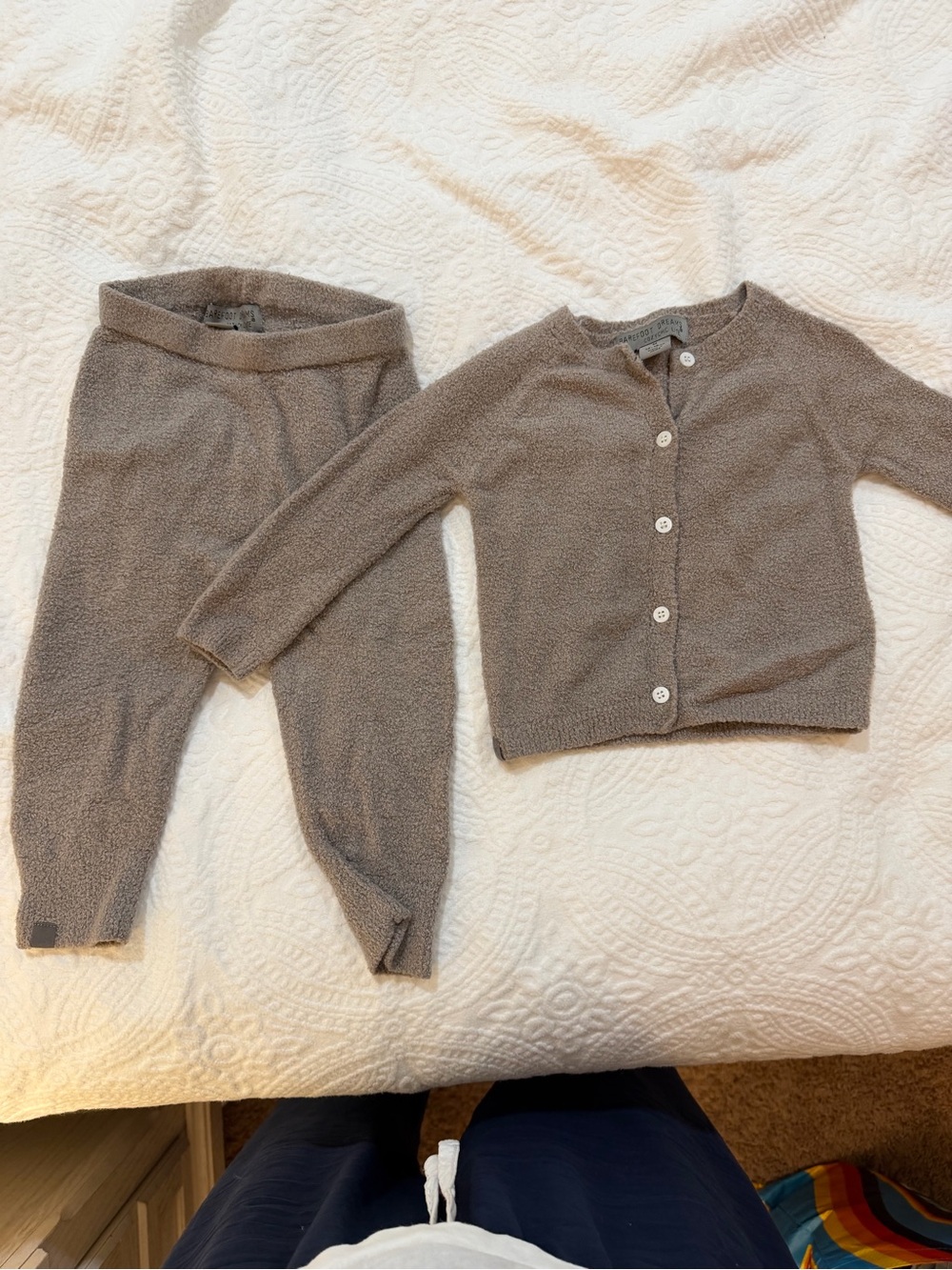 Barefoot Dreams BABY Sweatpants set in light gray with White Button Detail